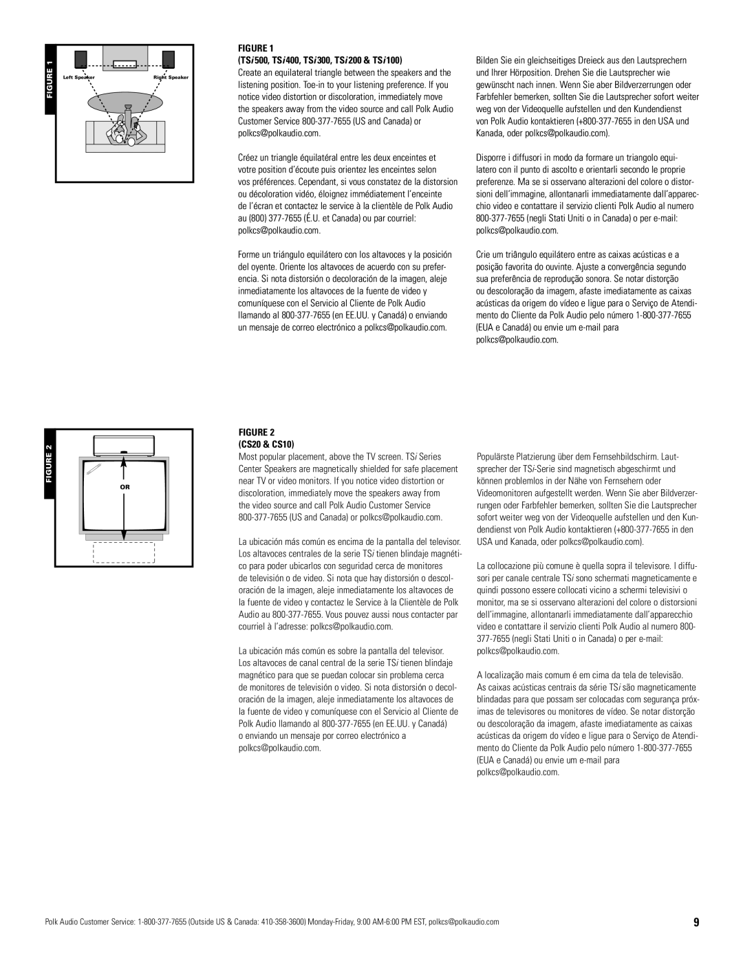 Polk Audio owner manual TSi 500, TSi 400, TSi 300, TSi 200 & TSi, US and Canada or polkcs@polkaudio.com 