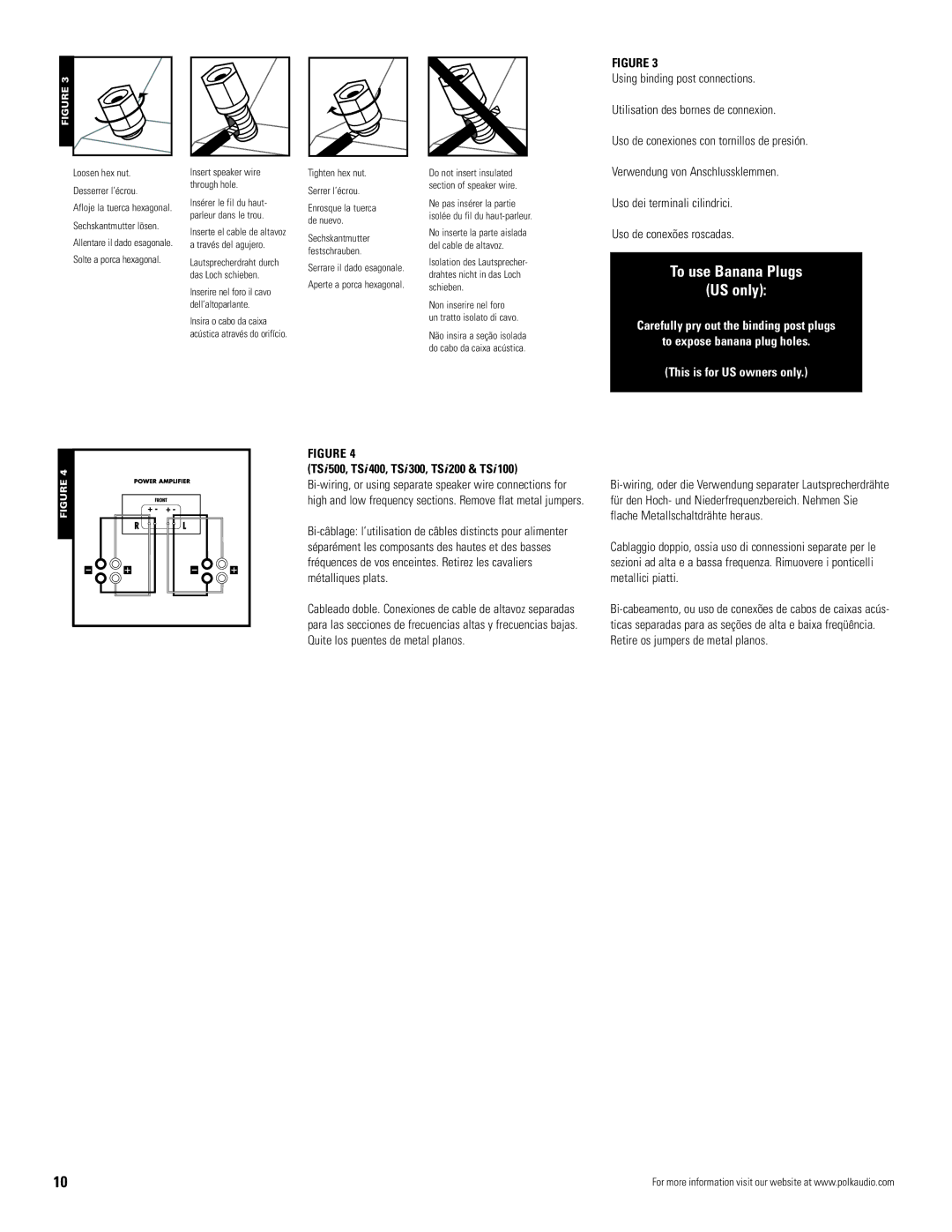 Polk Audio TSi 500 owner manual TS i 500, TS i 400, TS i 300, TS i 200 & TS i, Loosen hex nut Desserrer l’écrou 