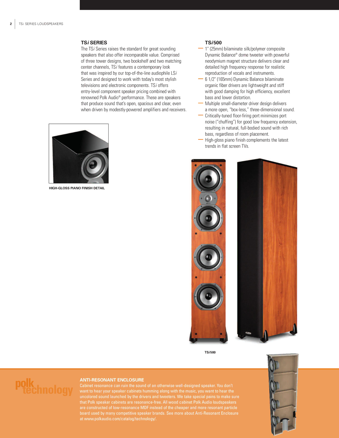 Polk Audio TSi Series manual Multiple small-diameter driver design delivers, ANTI-RESONANT Enclosure 