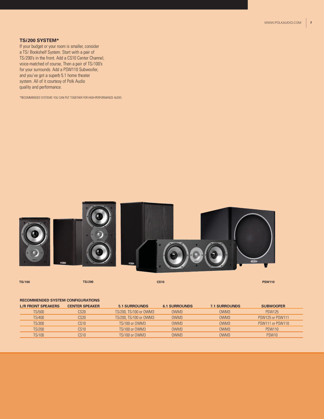 Polk Audio TSi Series manual TSi 200 System, Quality and performance 