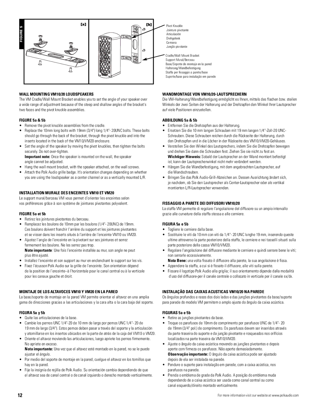 Polk Audio Montaje DE LOS Altavoces VM10 Y VM20 EN LA Pared, Wandmontage VON VM10/20-LAUTSPRECHERN, Abbildung 5a & 5b 