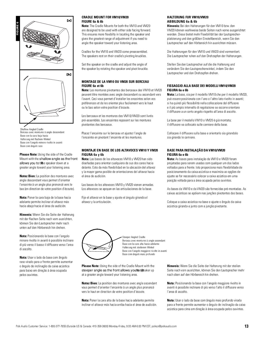 Polk Audio owner manual Cradle Mount for VM10/VM20, Halterung FUR VM10/VM20, Base Para Instalação DA VM10/VM20 