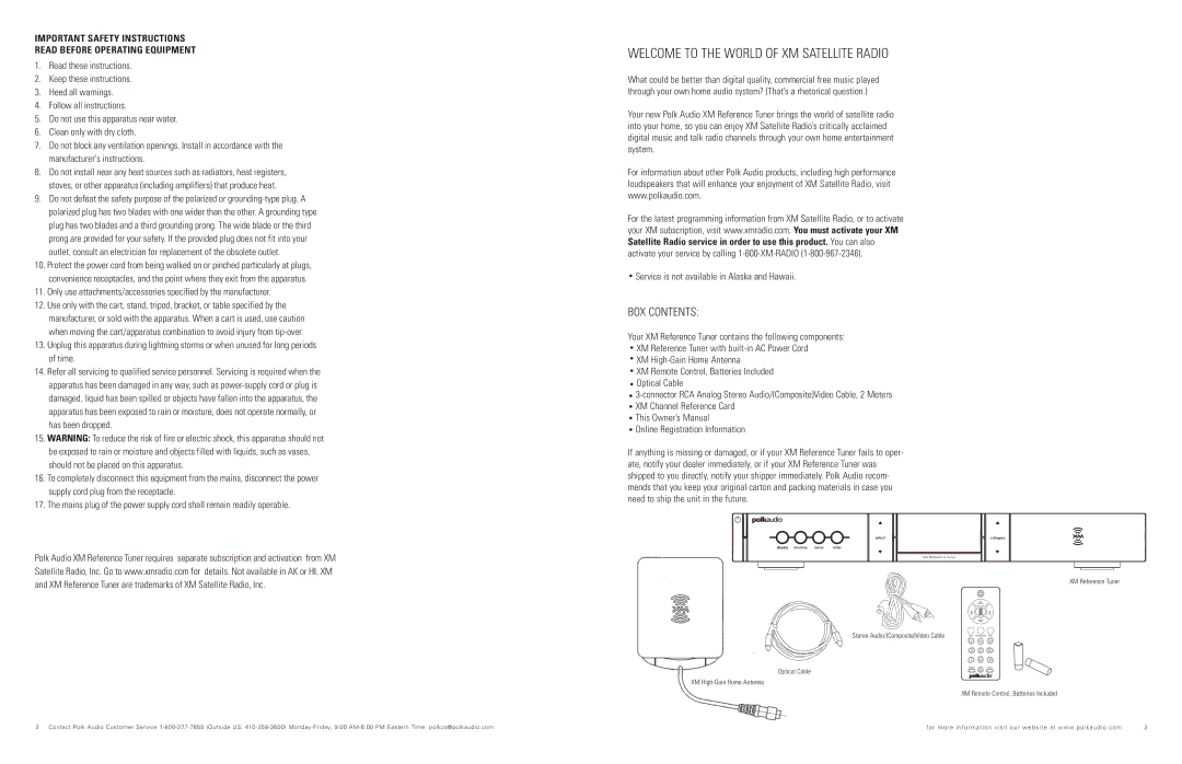 Polk Audio XRt112 owner manual Welcome to the World of XM Satellite Radio, BOX Contents 