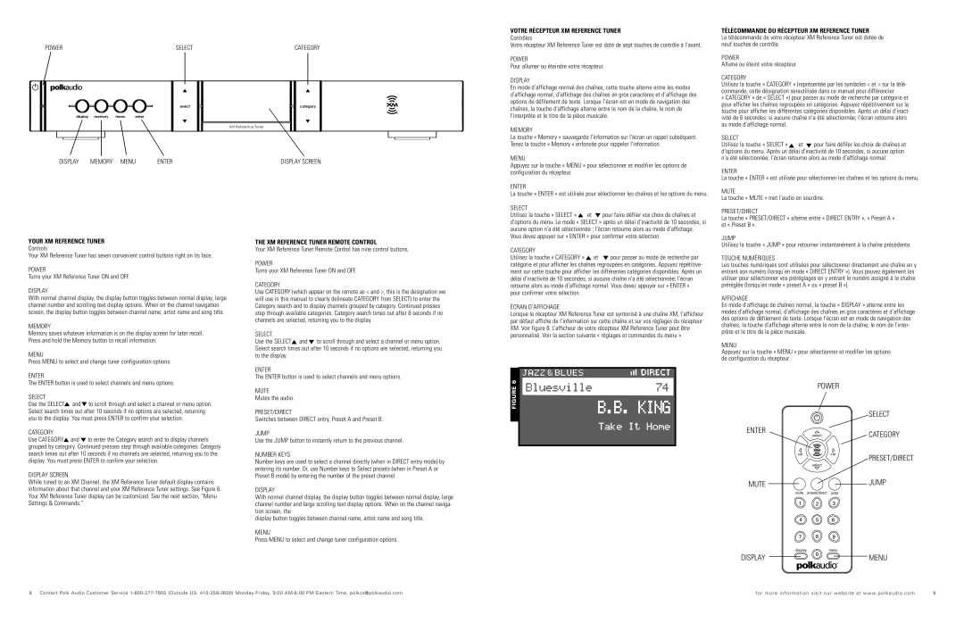 Polk Audio XRt12 owner manual Enter Mute Display Power Select, Category, Jump, Menu 