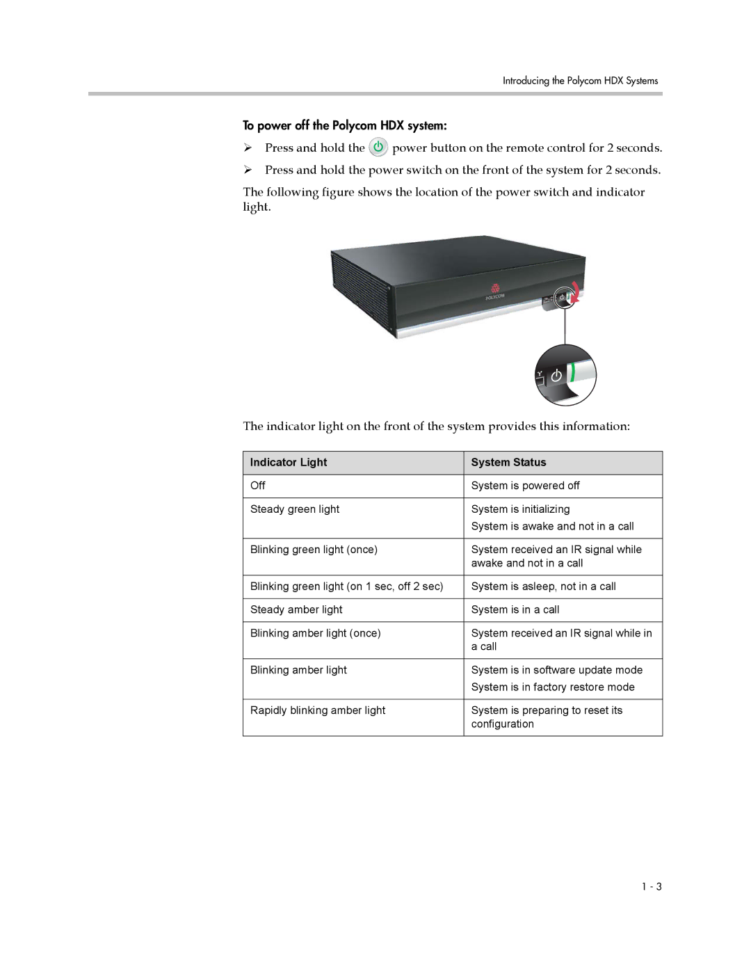 Polycom 1 manual Indicator Light System Status 