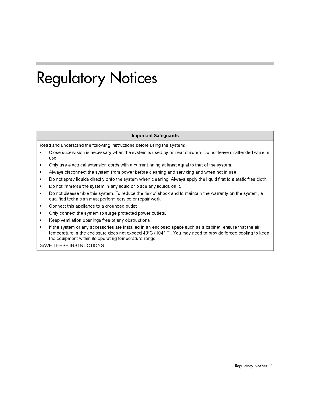 Polycom 1 manual Regulatory Notices, Important Safeguards 