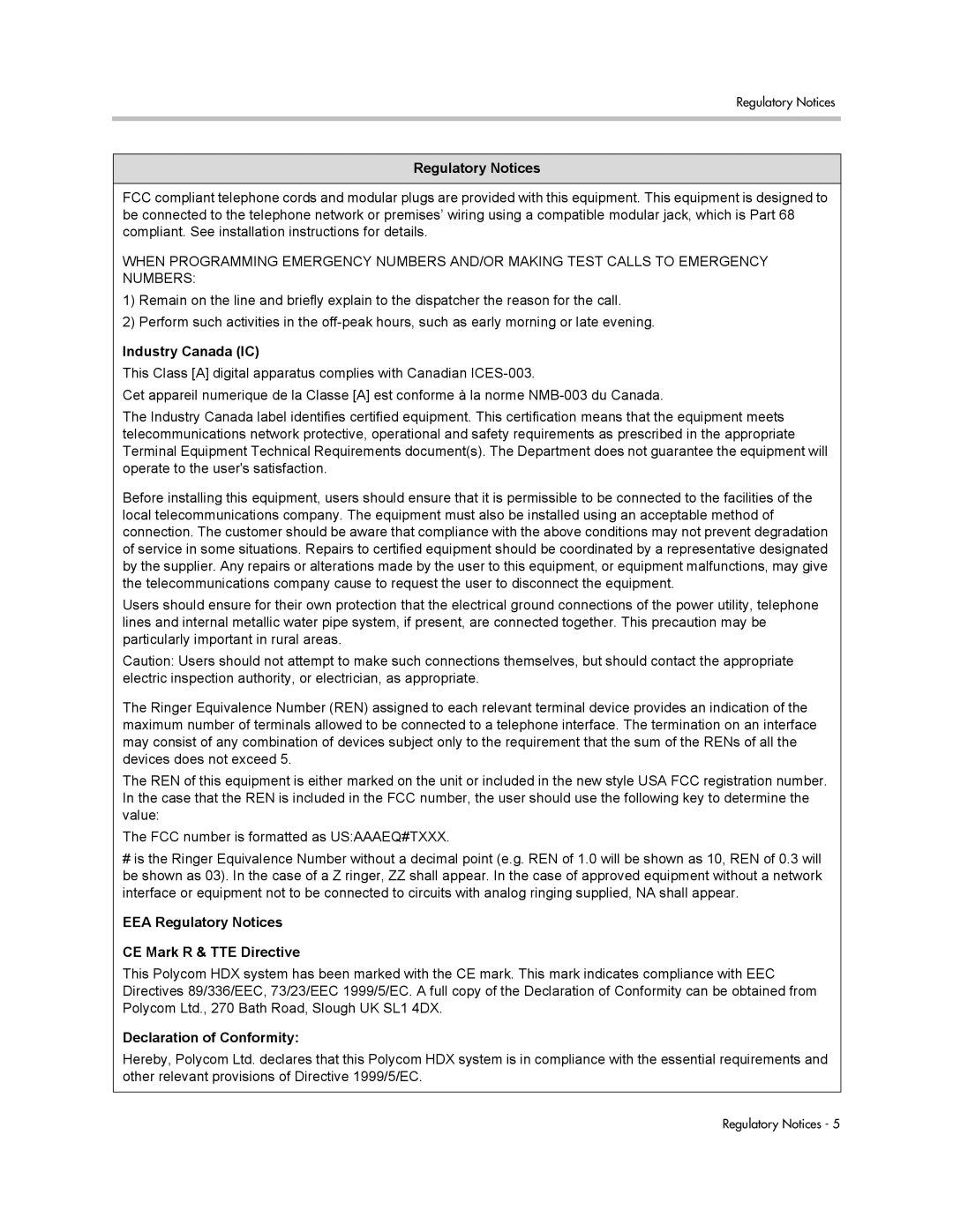 Polycom 1 manual Industry Canada IC 