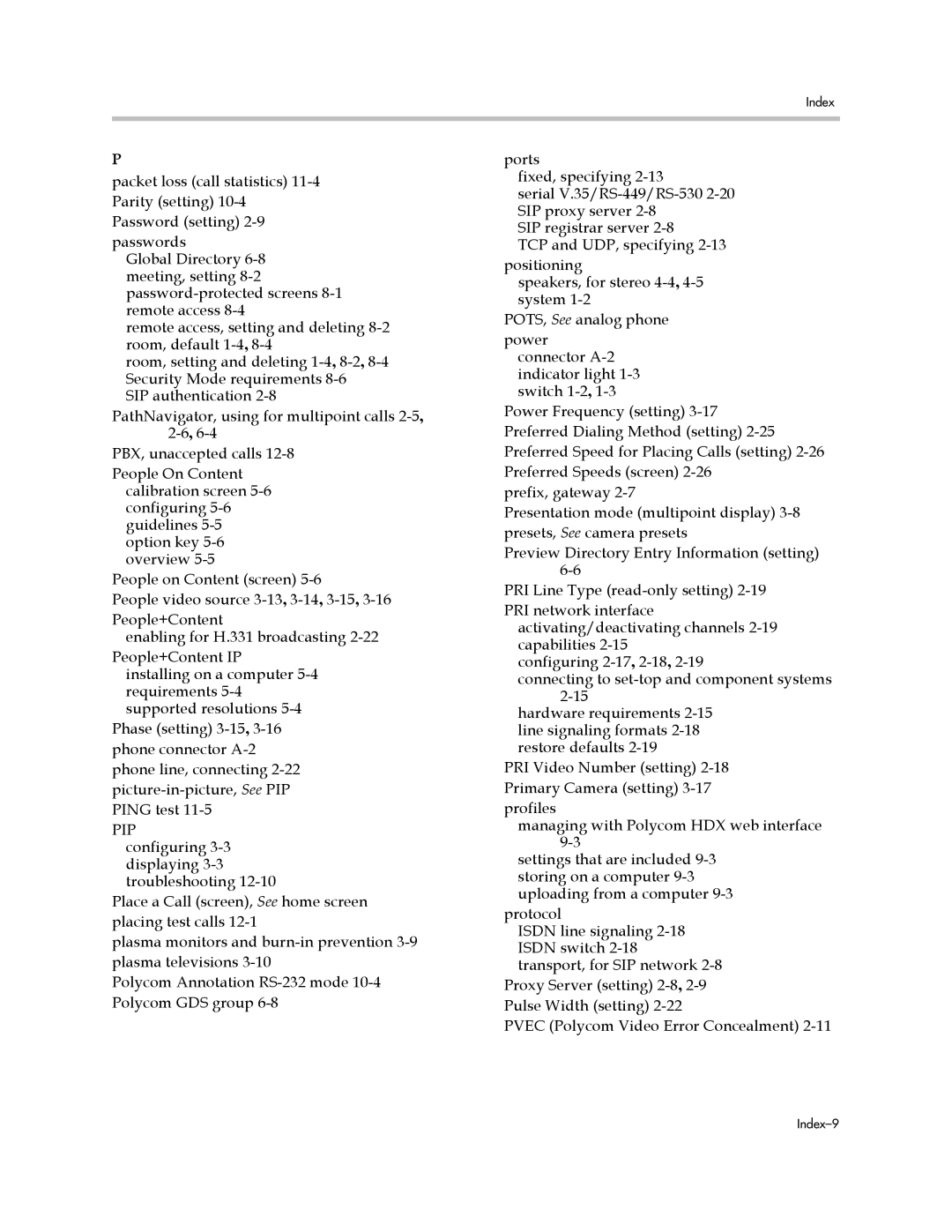 Polycom 1 manual Index-9 