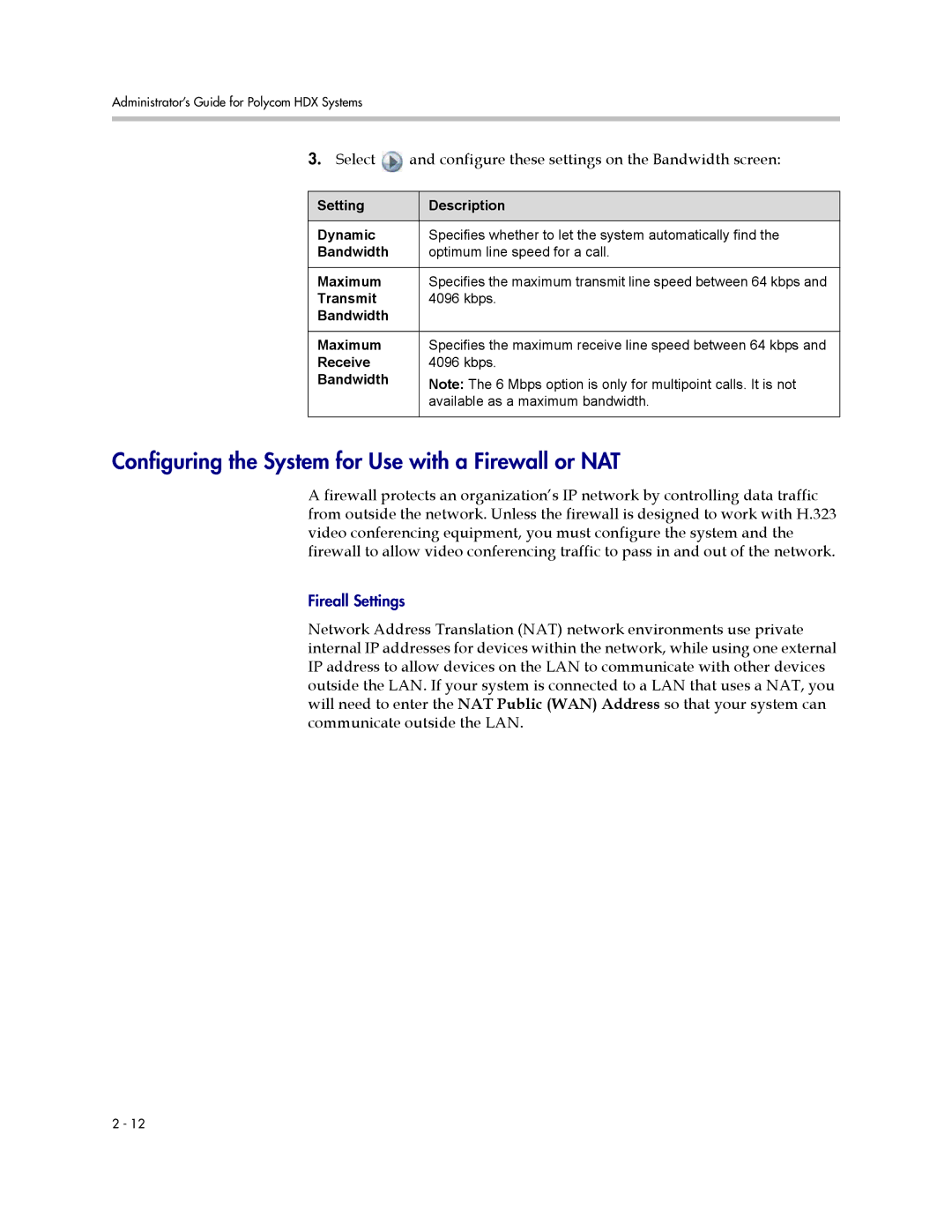 Polycom 1 manual Configuring the System for Use with a Firewall or NAT 