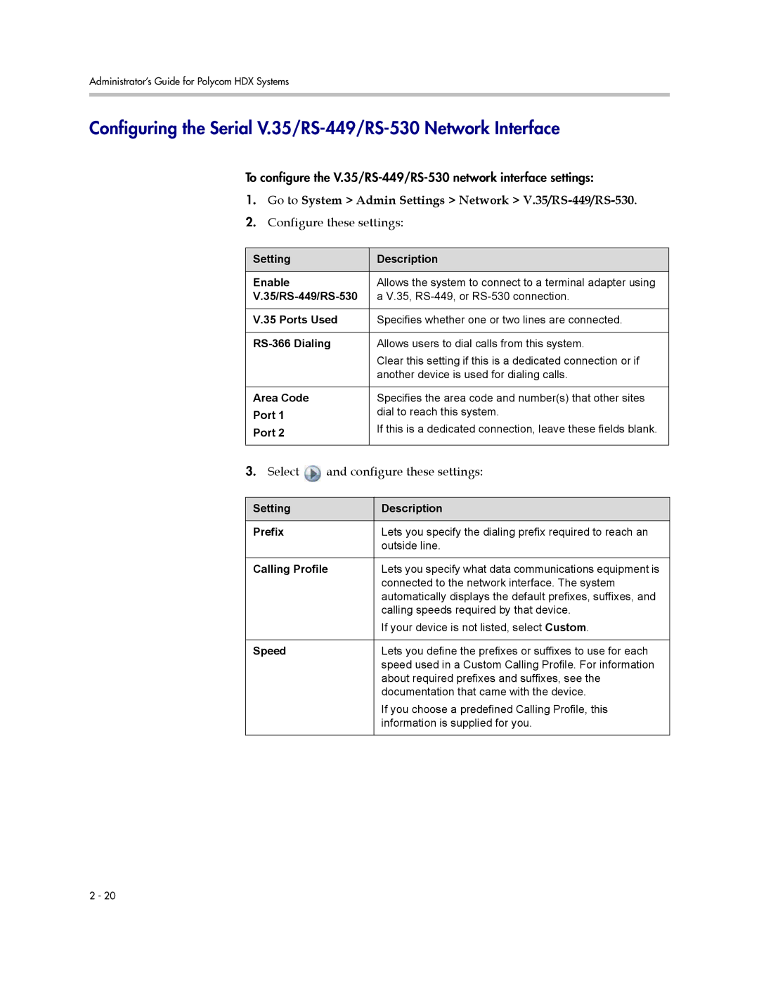 Polycom 1 manual Configuring the Serial V.35/RS-449/RS-530 Network Interface 