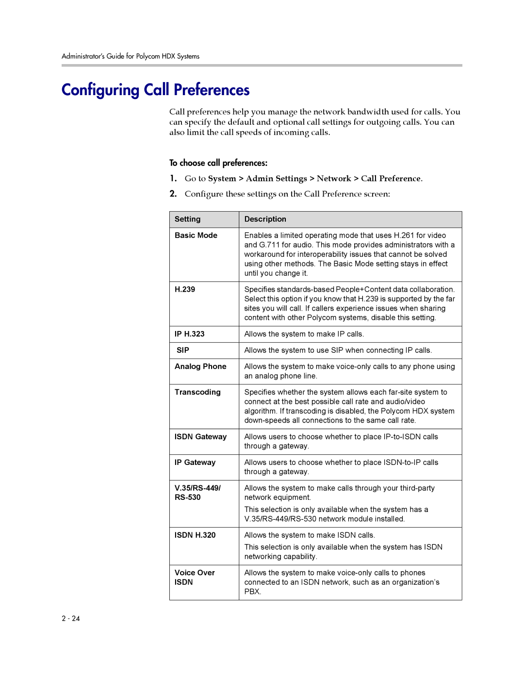 Polycom 1 manual Configuring Call Preferences, Configure these settings on the Call Preference screen 