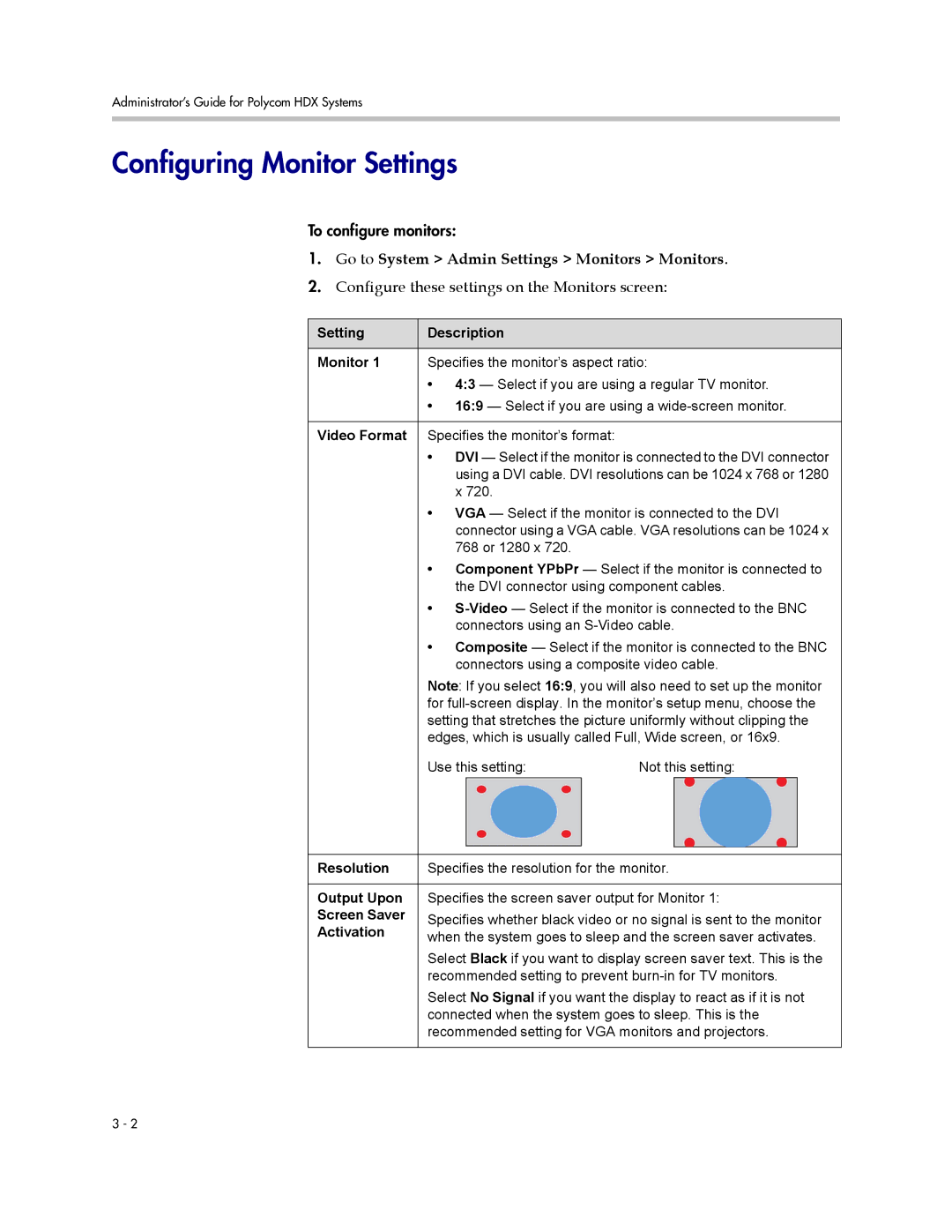 Polycom 1 manual Configuring Monitor Settings, Go to System Admin Settings Monitors Monitors 