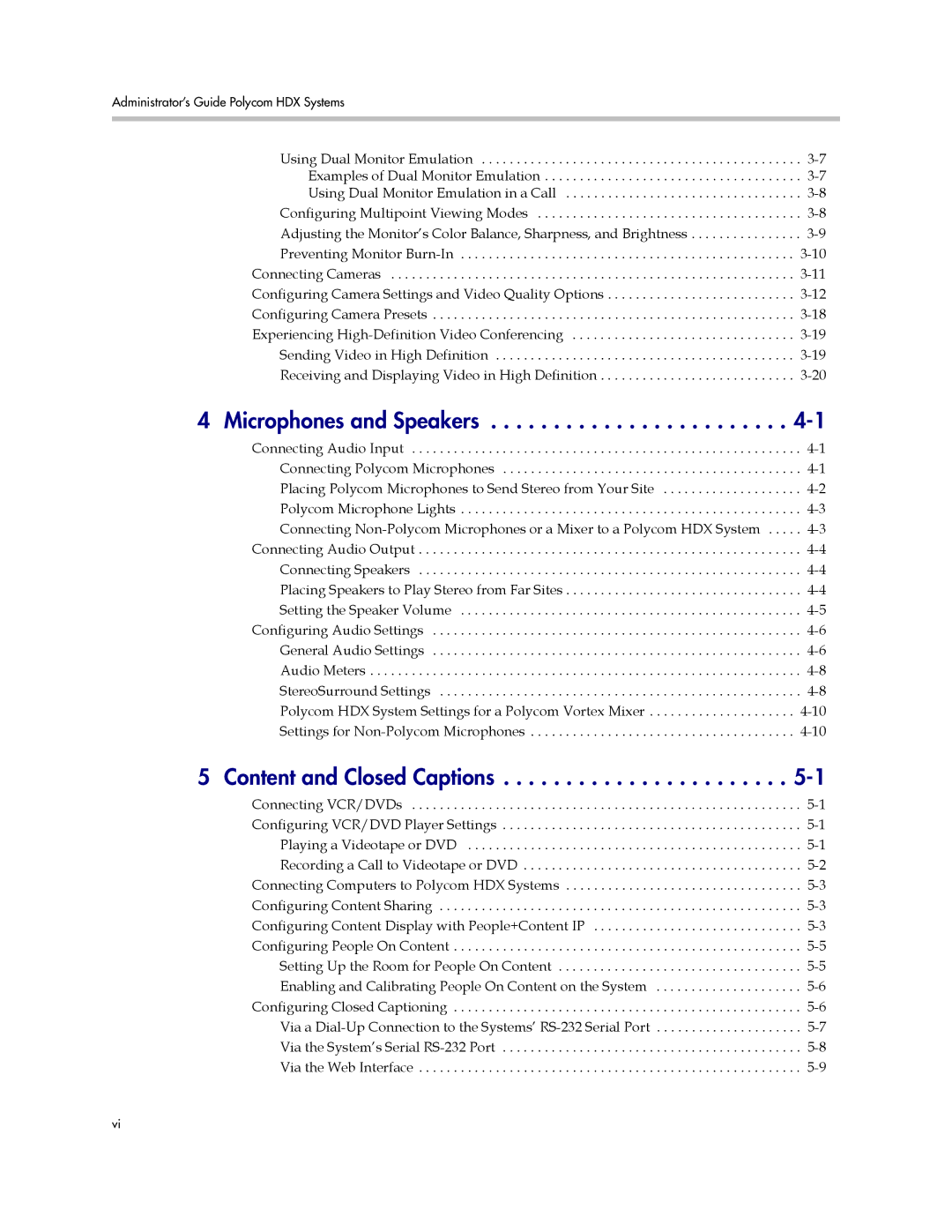 Polycom 1 manual Microphones and Speakers, Content and Closed Captions 