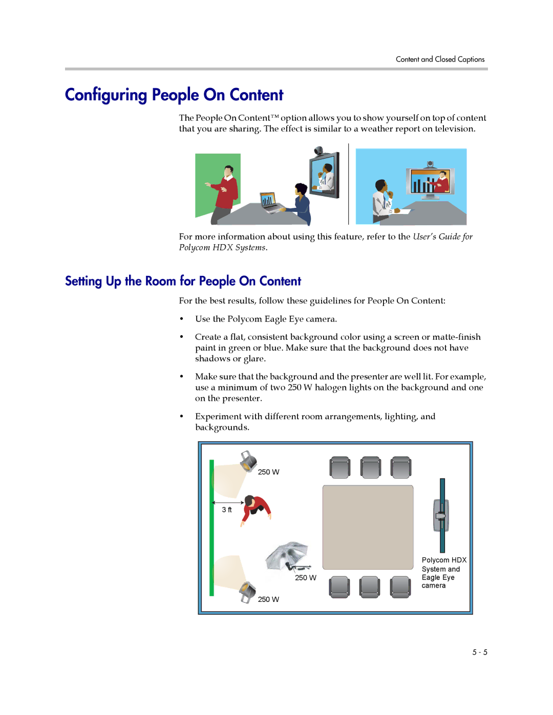 Polycom 1 manual Configuring People On Content, Setting Up the Room for People On Content 