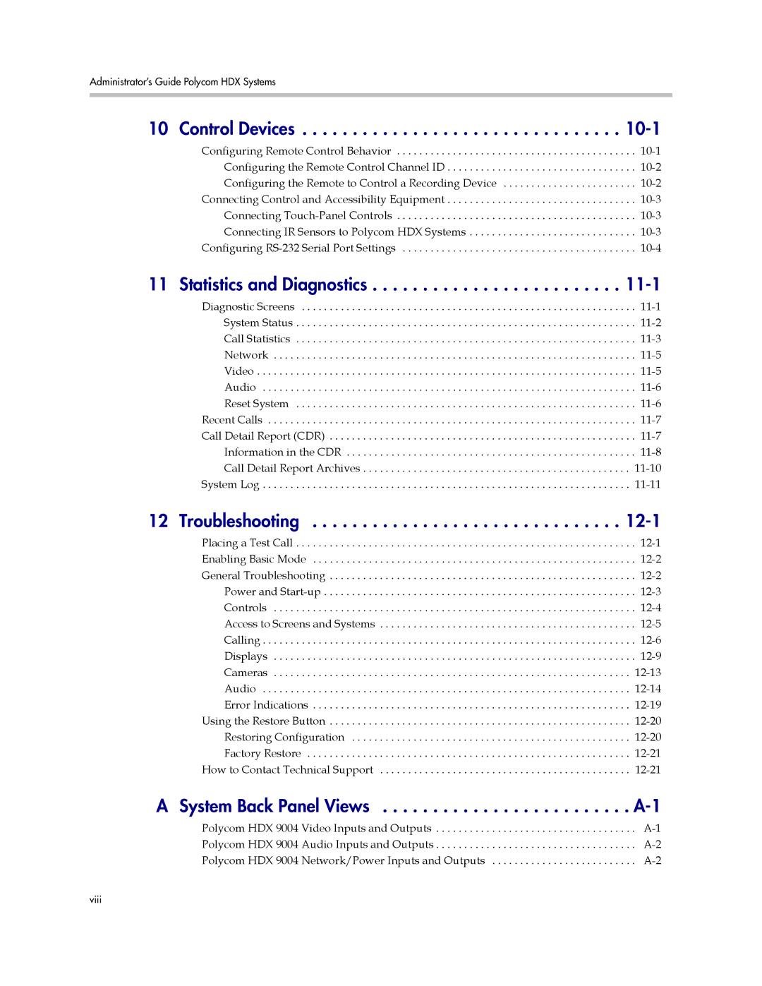 Polycom 1 manual Control Devices, Statistics and Diagnostics, Troubleshooting 