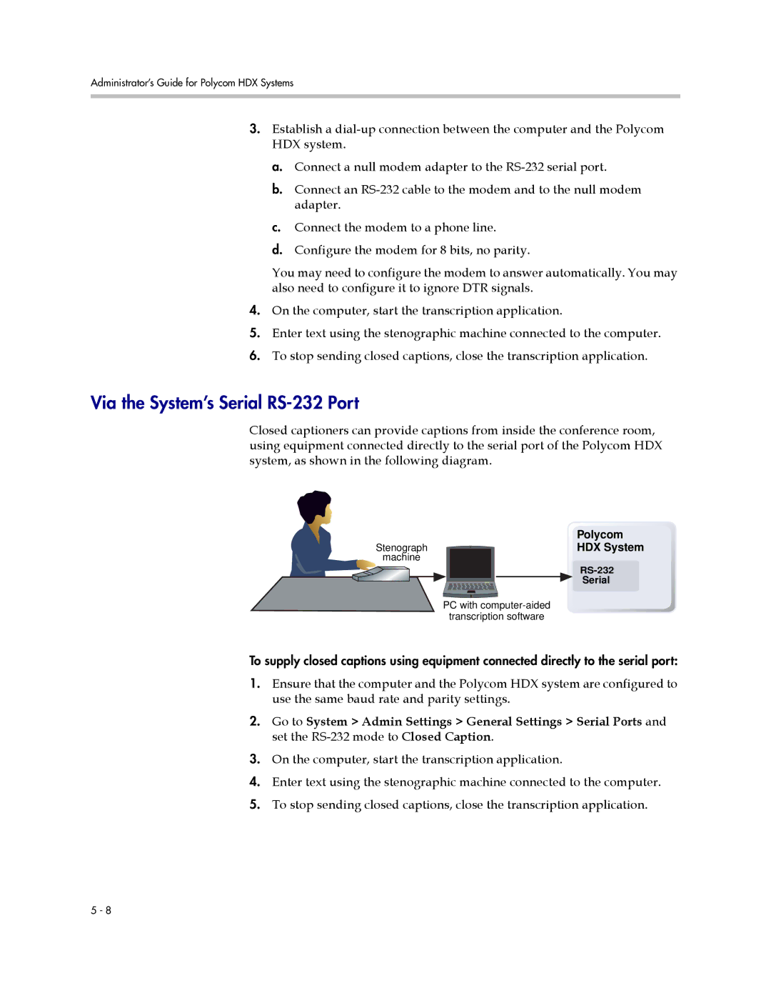 Polycom 1 manual Via the System’s Serial RS-232 Port 