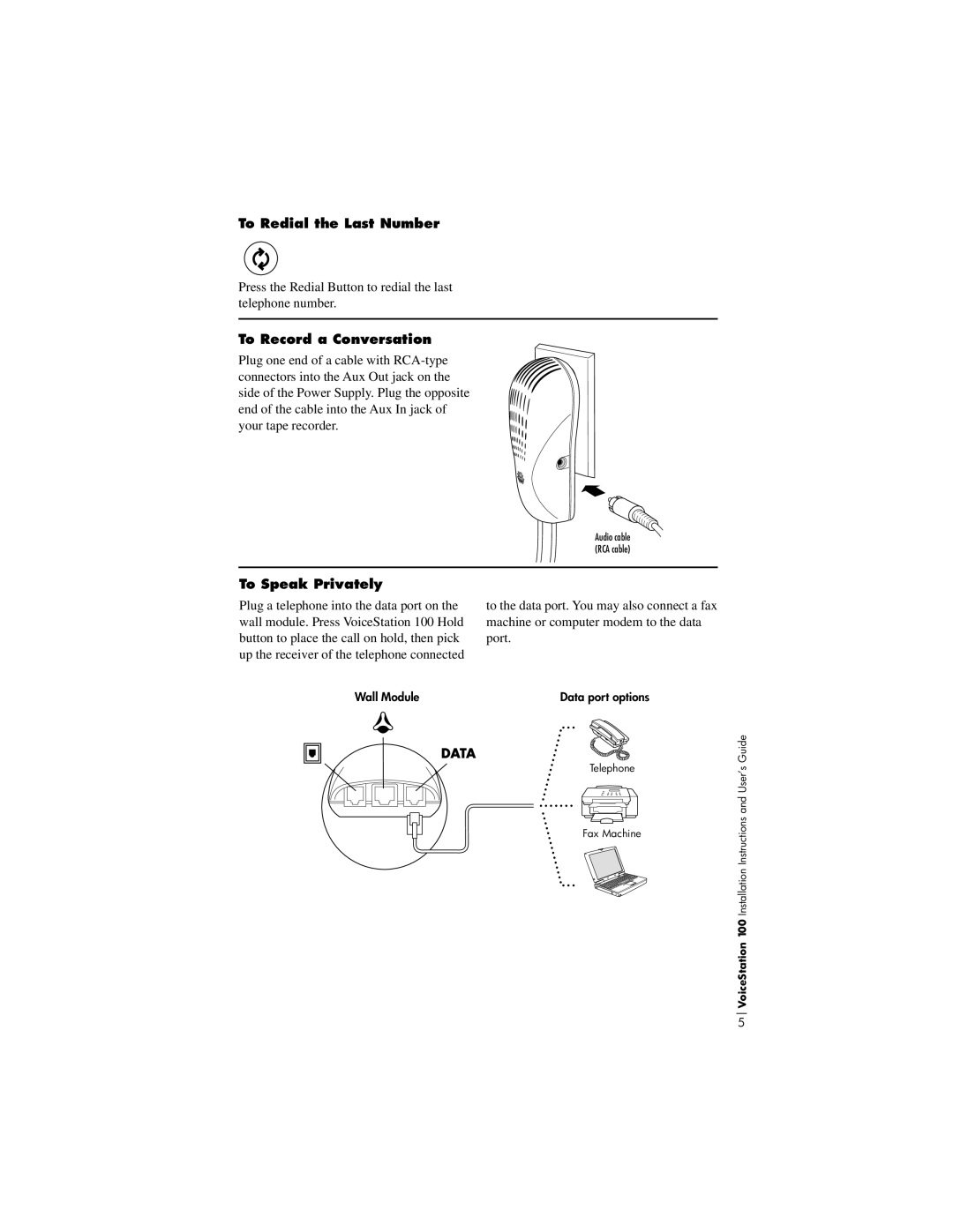 Polycom 100 installation instructions To Redial the Last Number, To Record a Conversation, To Speak Privately 