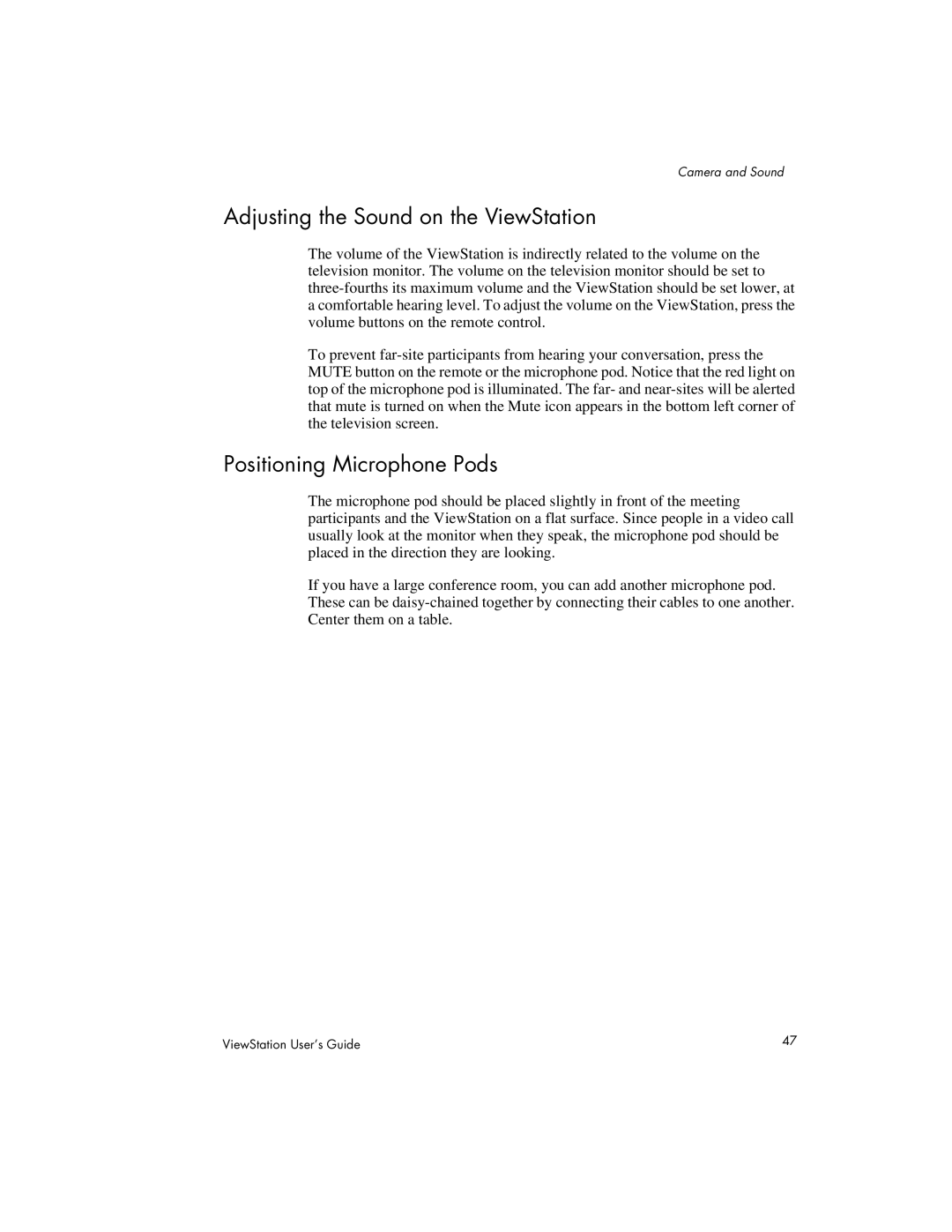 Polycom MP, 128, 512 manual Adjusting the Sound on the ViewStation, Positioning Microphone Pods 