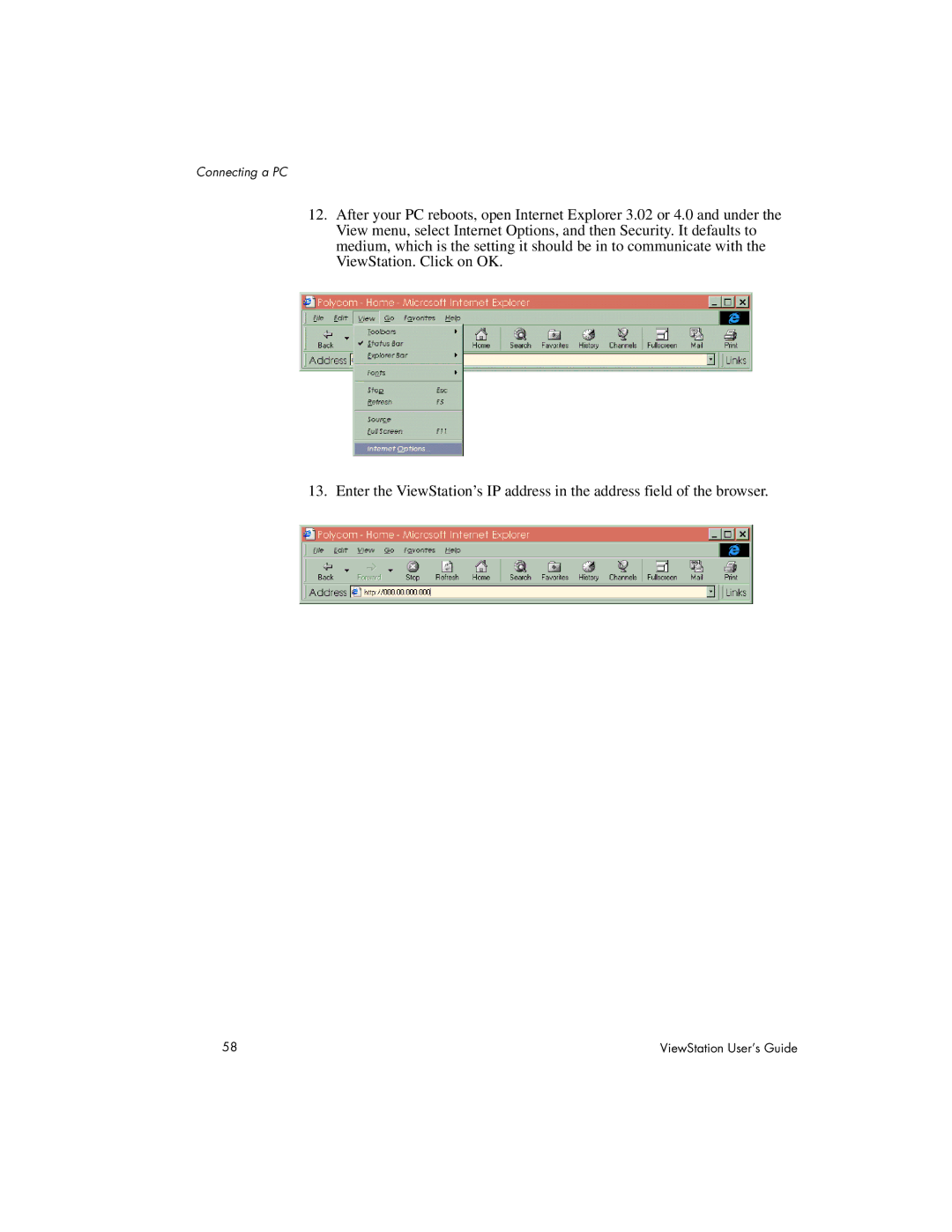 Polycom 512, 128, MP manual Connecting a PC 