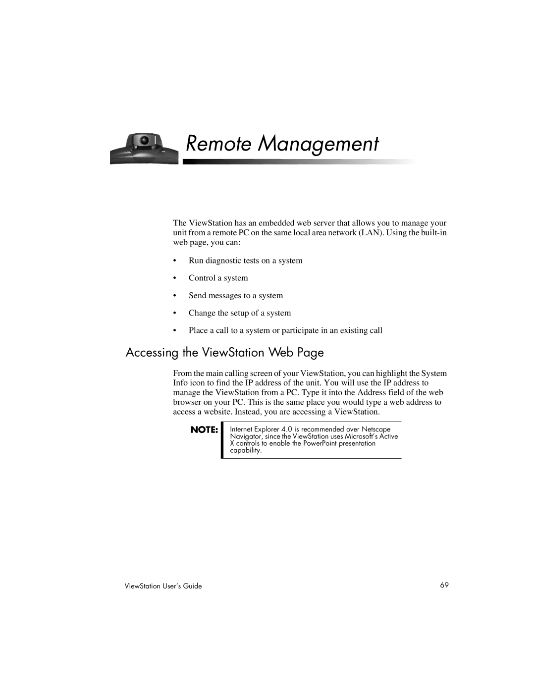 Polycom 128, 512, MP manual Remote Management, Accessing the ViewStation Web 