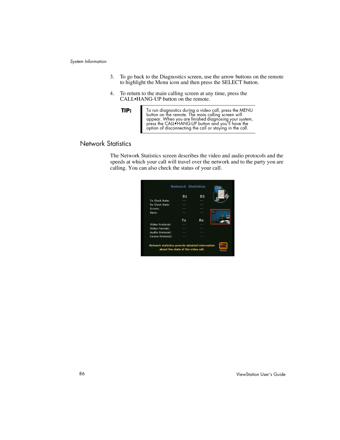 Polycom MP, 128, 512 manual Network Statistics 