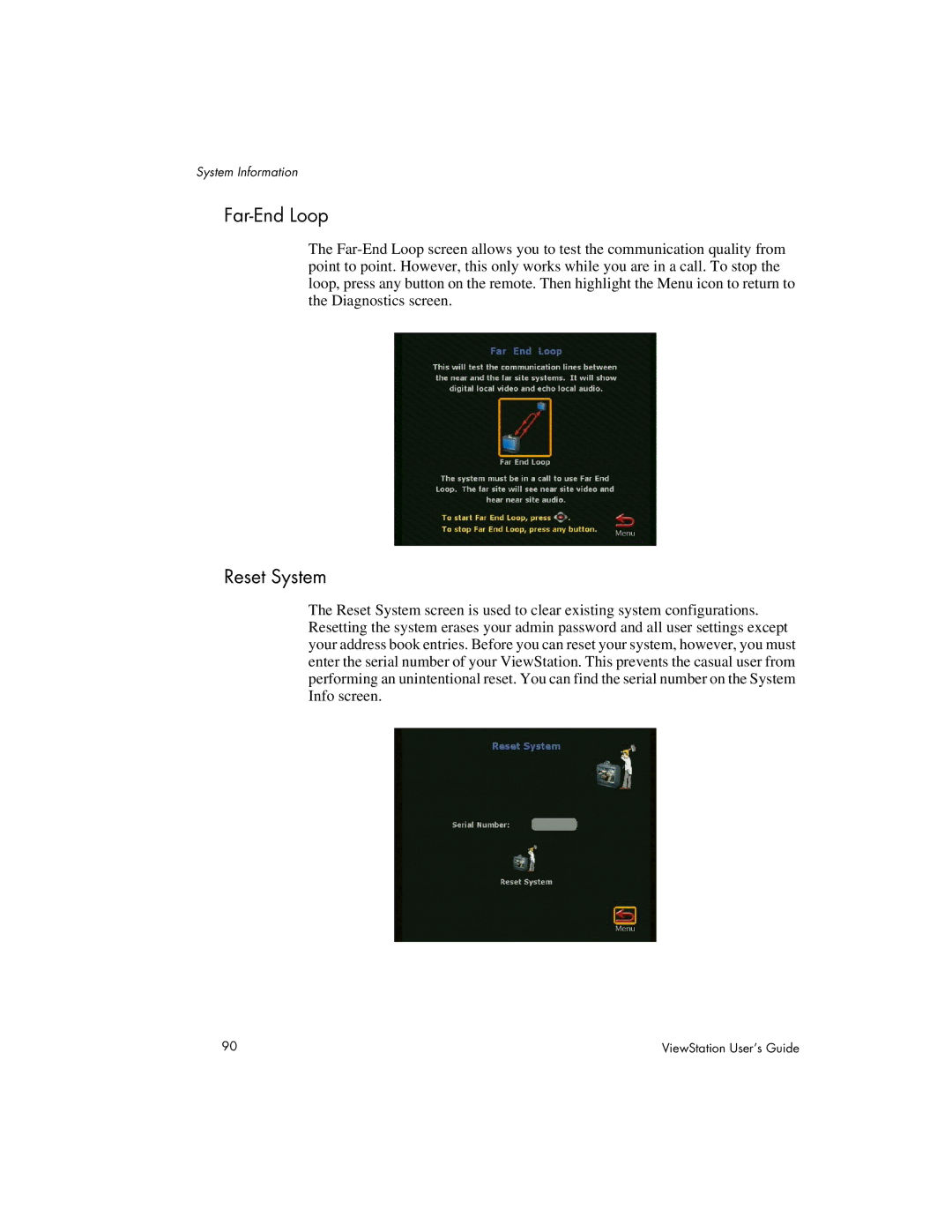 Polycom 128, 512, MP manual Far-End Loop, Reset System 