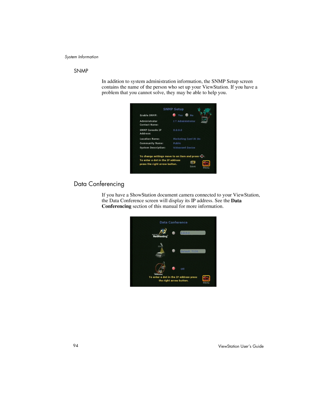 Polycom 512, 128, MP manual Data Conferencing, Snmp 