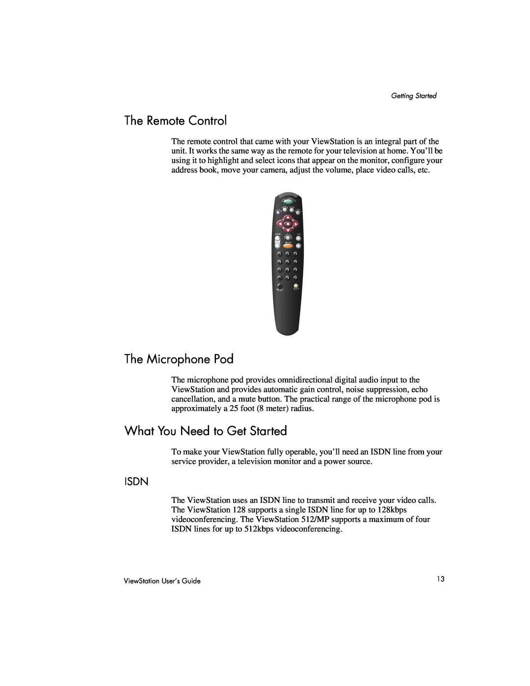 Polycom 512, 128, MP manual The Remote Control, The Microphone Pod, What You Need to Get Started, Isdn 