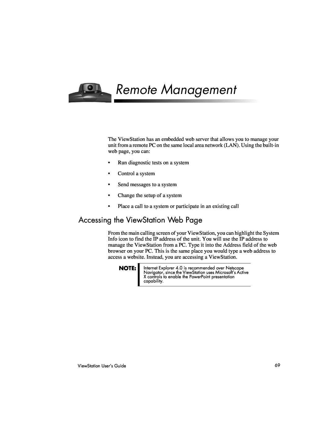 Polycom 128, 512, MP manual Remote Management, Accessing the ViewStation Web Page 