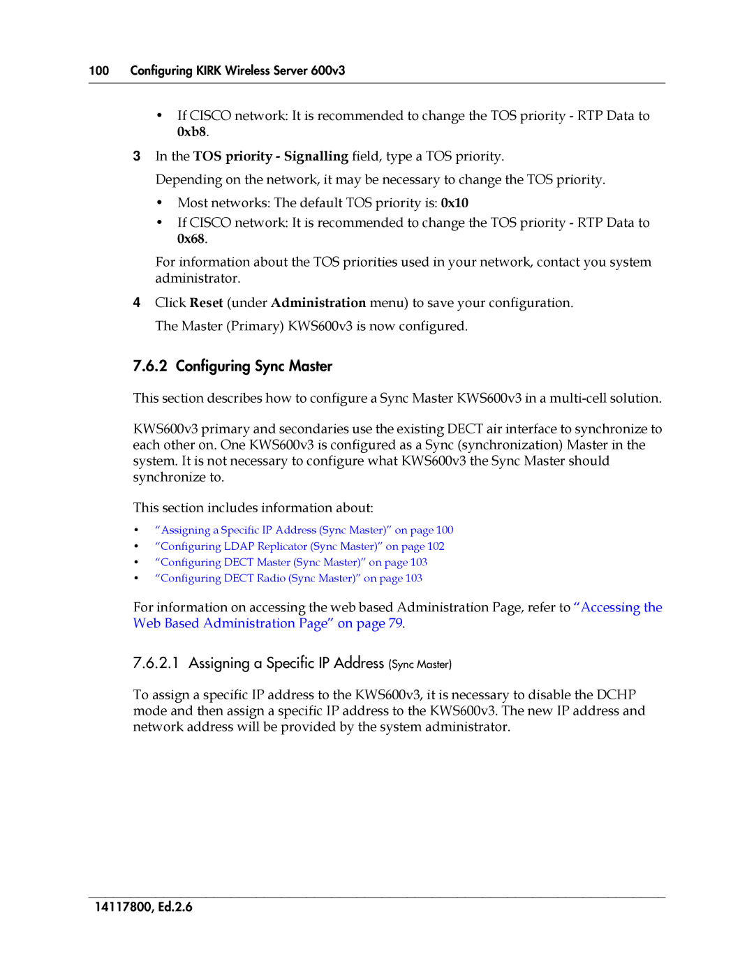 Polycom 14117800 manual Configuring Sync Master, Assigning a Specific IP Address Sync Master 