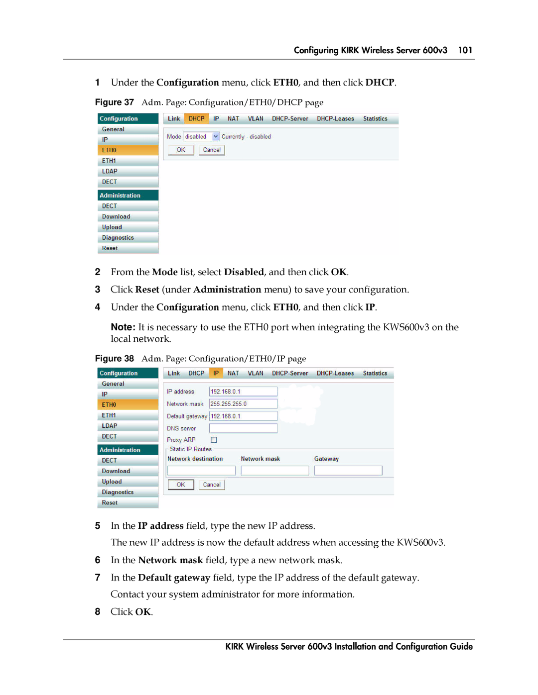 Polycom 14117800 manual Adm. Page Configuration/ETH0/DHCP 