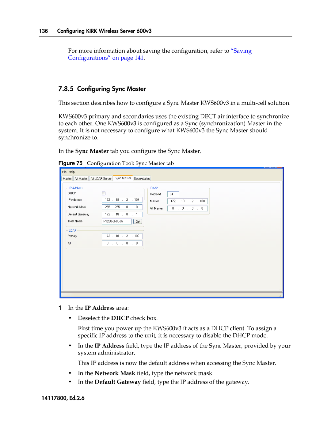 Polycom 14117800 manual Configuration Tool Sync Master tab 