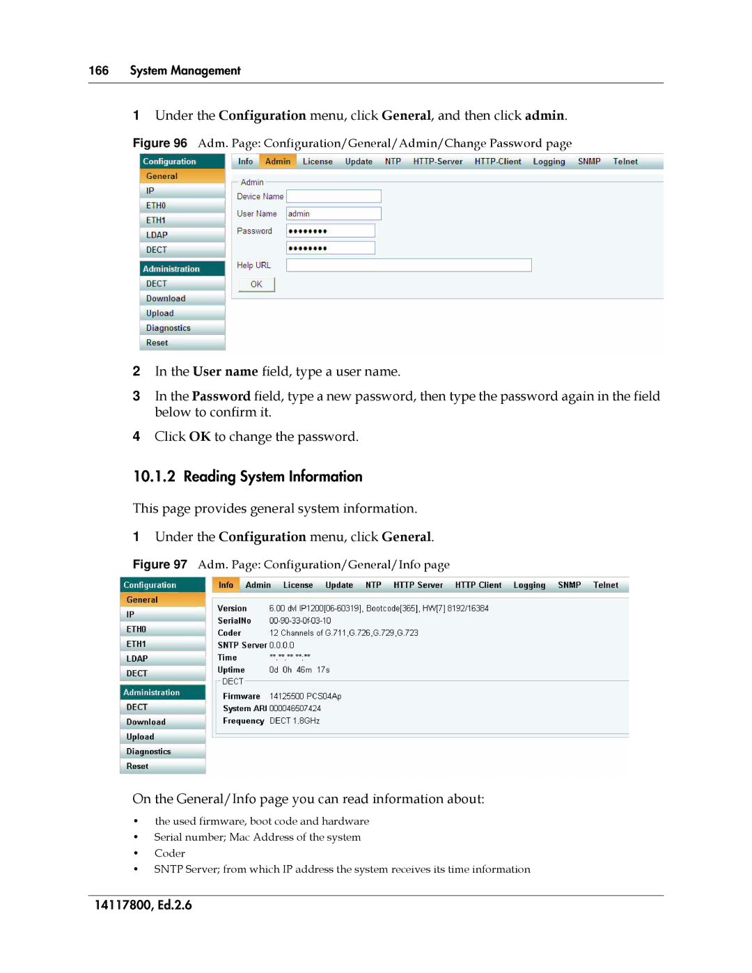 Polycom 14117800 manual Reading System Information, On the General/Info page you can read information about 