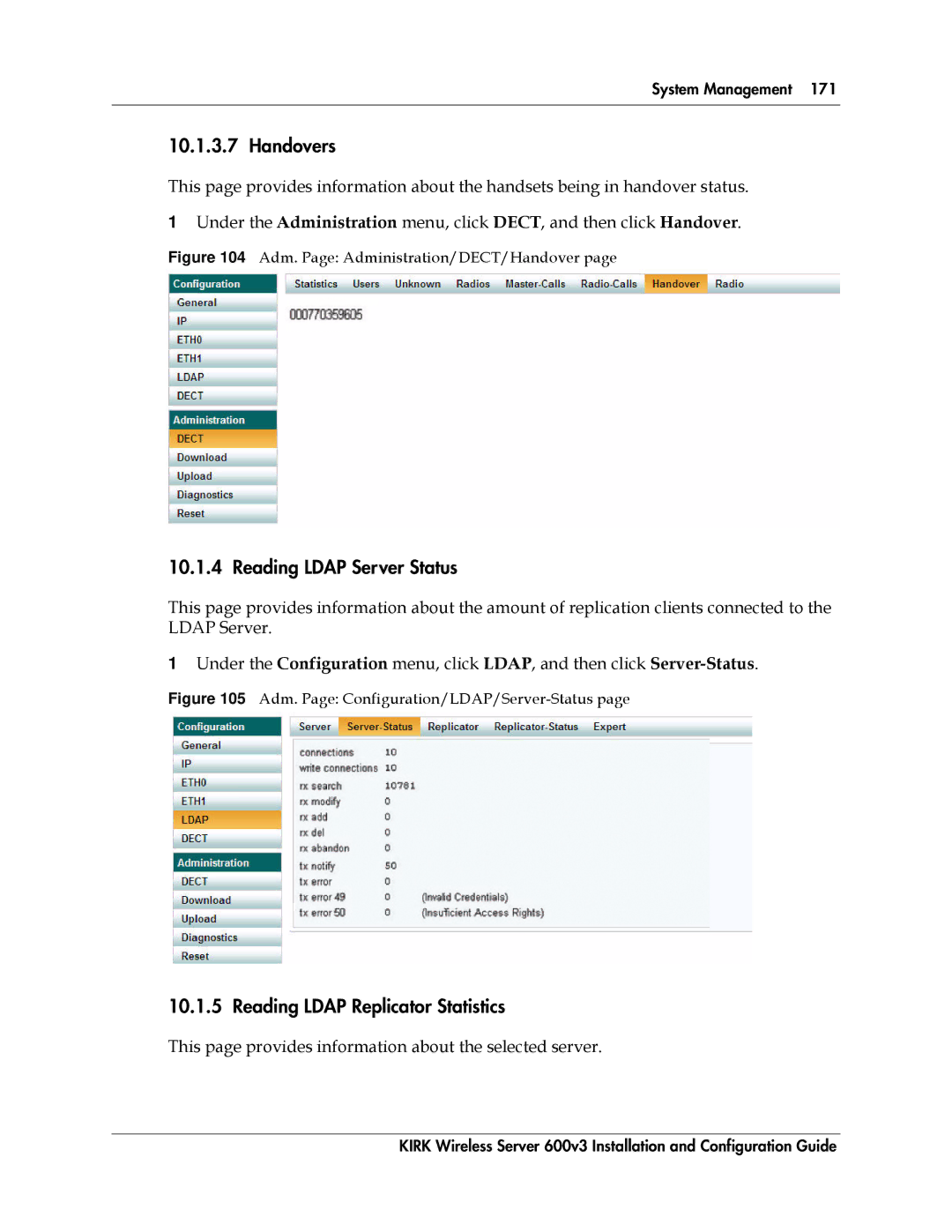 Polycom 14117800 manual Handovers, Reading Ldap Server Status, Reading Ldap Replicator Statistics 