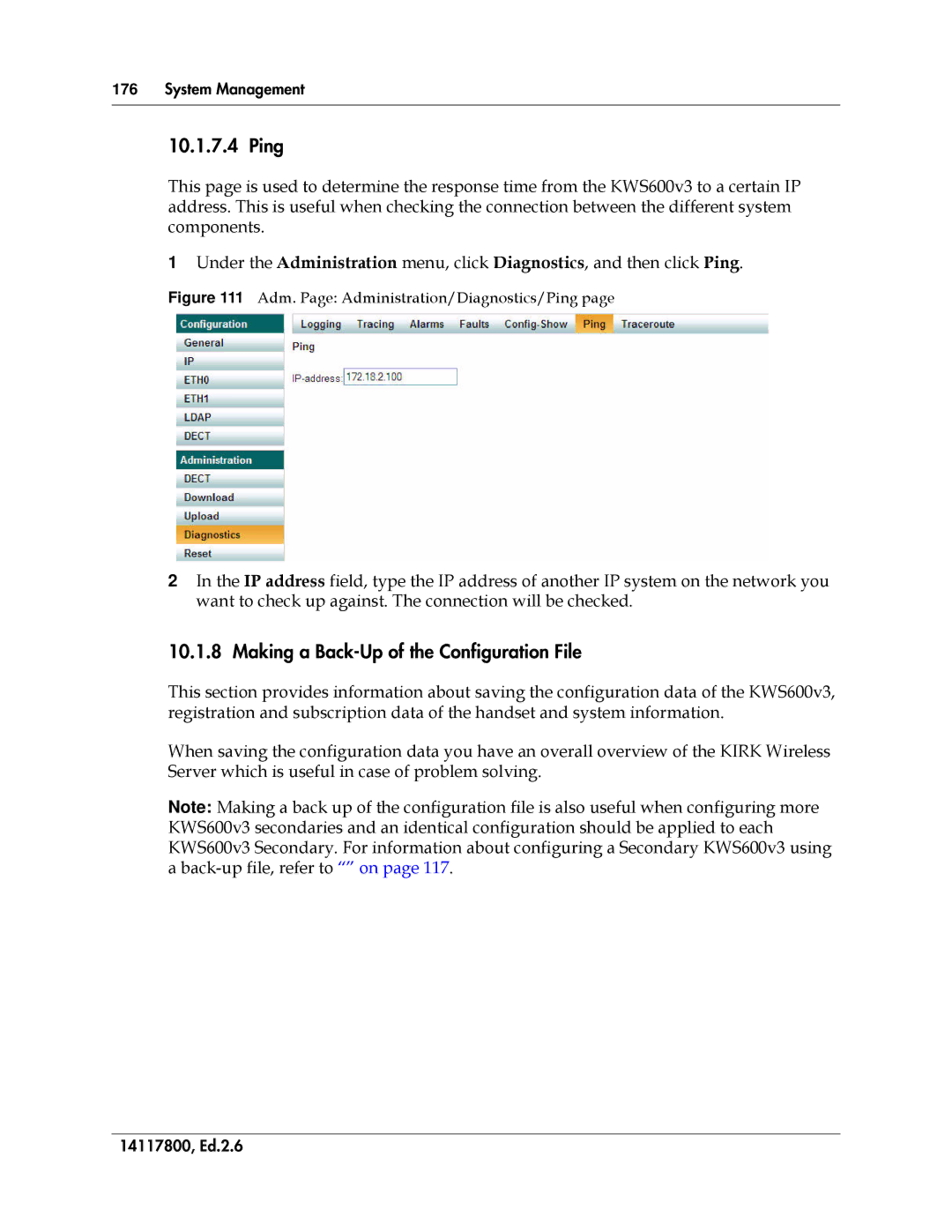 Polycom 14117800 manual Ping, Making a Back-Up of the Configuration File 