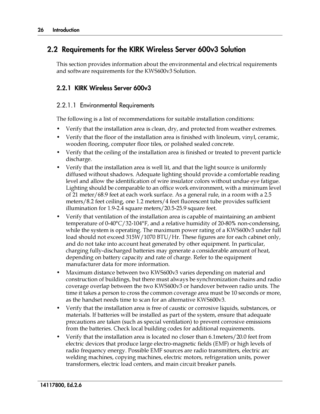 Polycom 14117800 Requirements for the Kirk Wireless Server 600v3 Solution, Kirk Wireless Server Environmental Requirements 