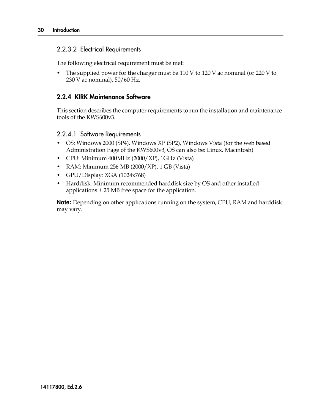 Polycom 14117800 manual Kirk Maintenance Software, Software Requirements 