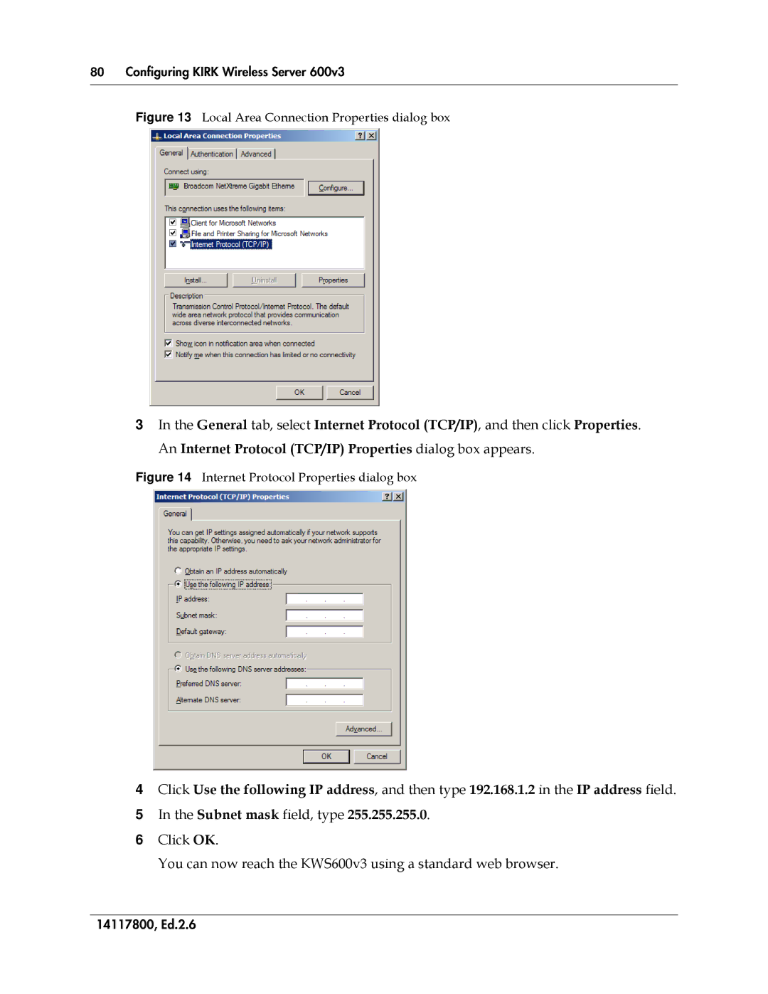 Polycom 14117800 manual Local Area Connection Properties dialog box 