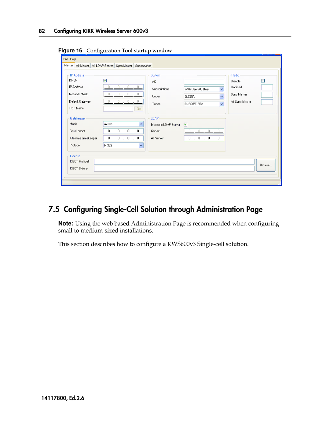 Polycom 14117800 manual Configuring Single-Cell Solution through Administration, Configuration Tool startup window 