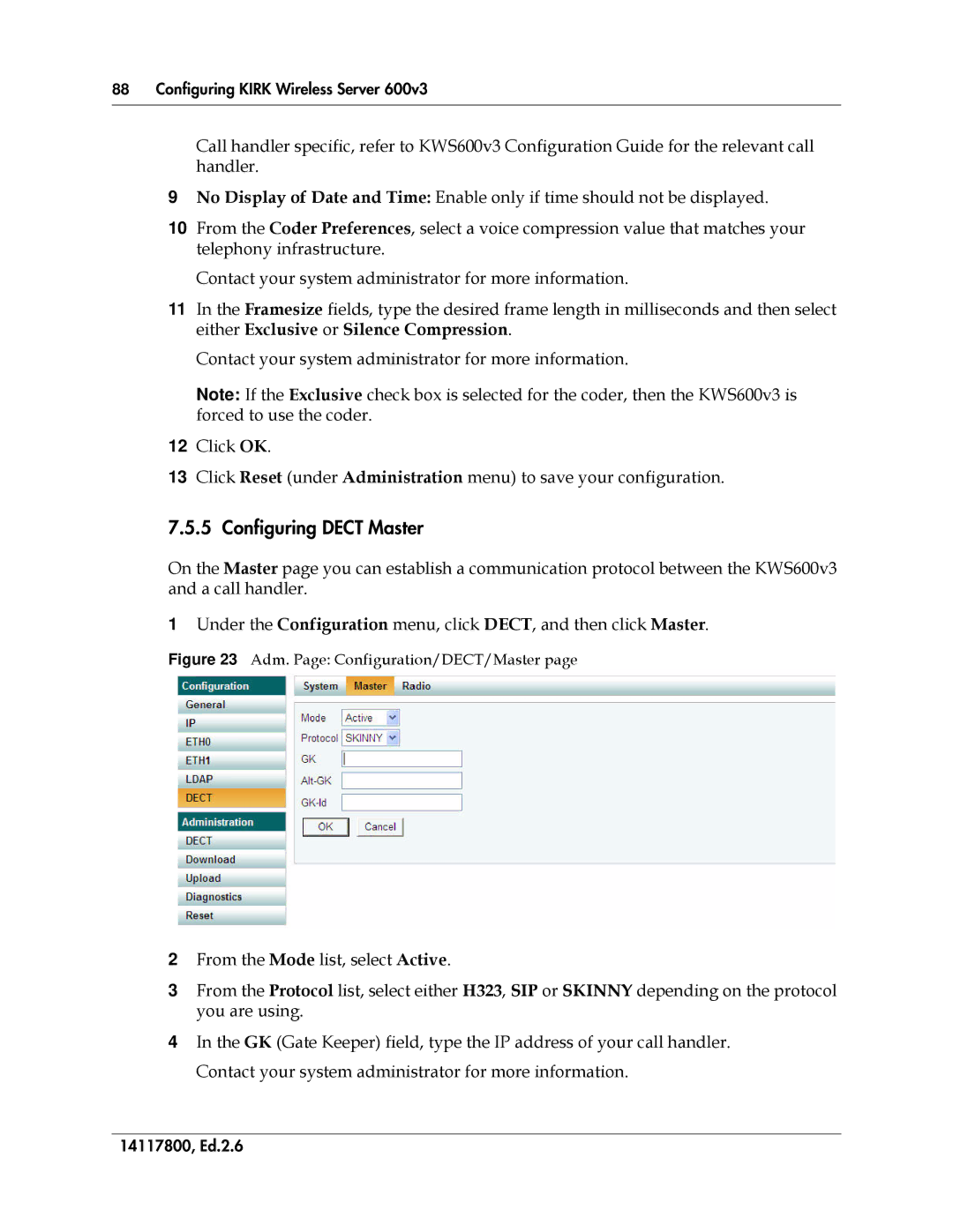 Polycom 14117800 manual Configuring Dect Master, Adm. Page Configuration/DECT/Master 