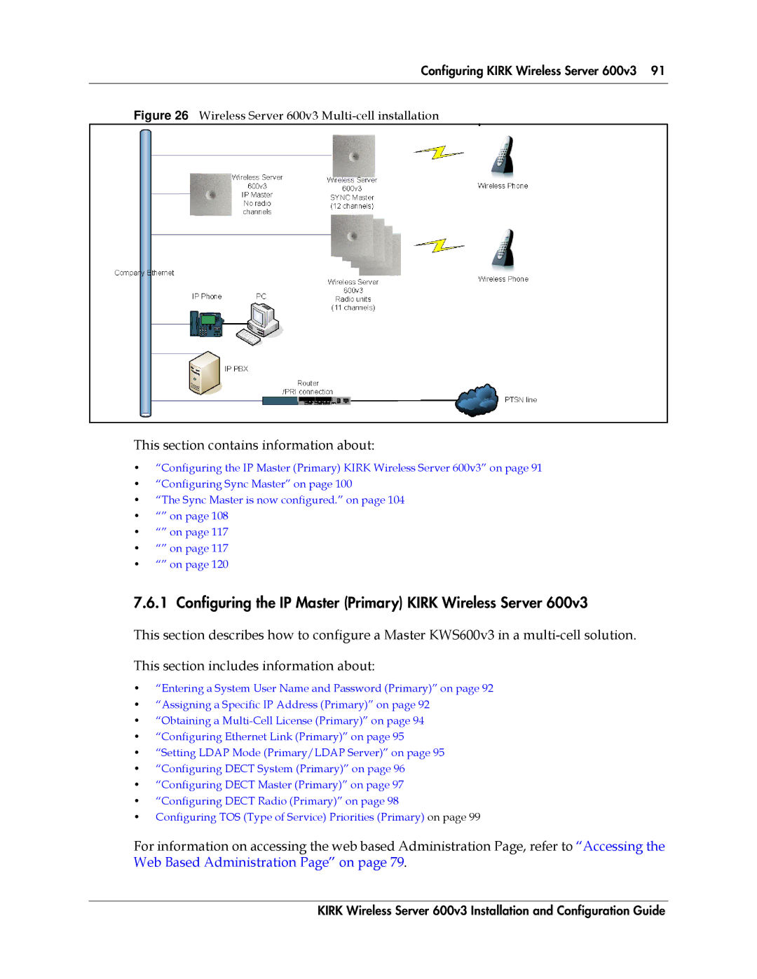 Polycom 14117800 Configuring the IP Master Primary Kirk Wireless Server, Wireless Server 600v3 Multi-cell installation 