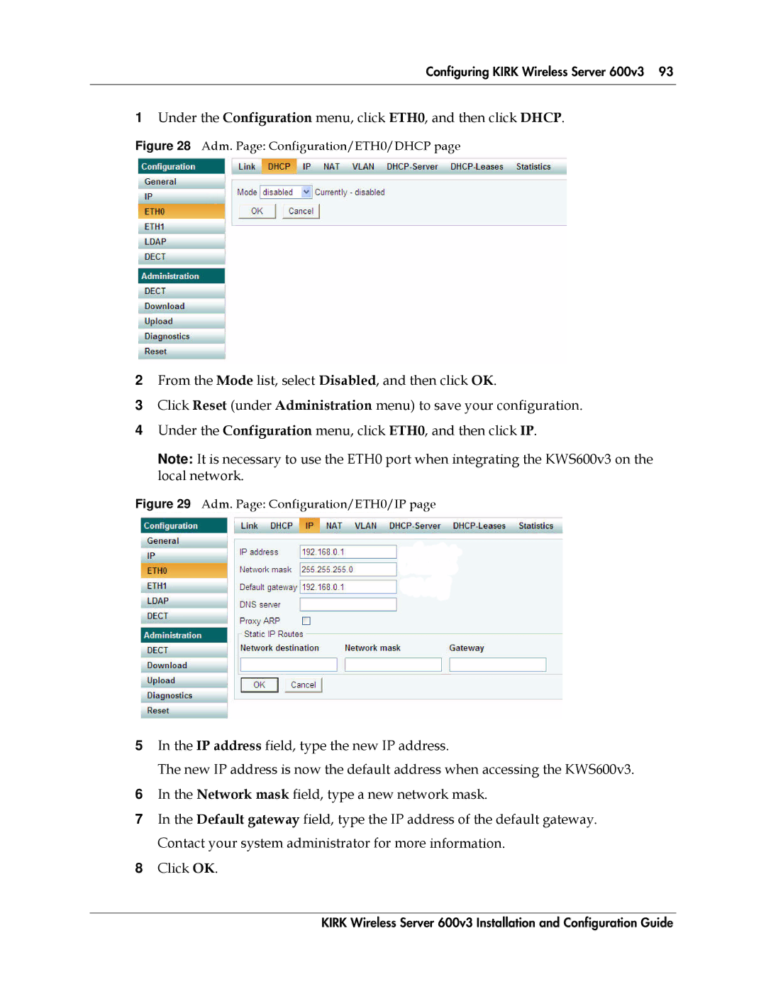 Polycom 14117800 manual Adm. Page Configuration/ETH0/DHCP 