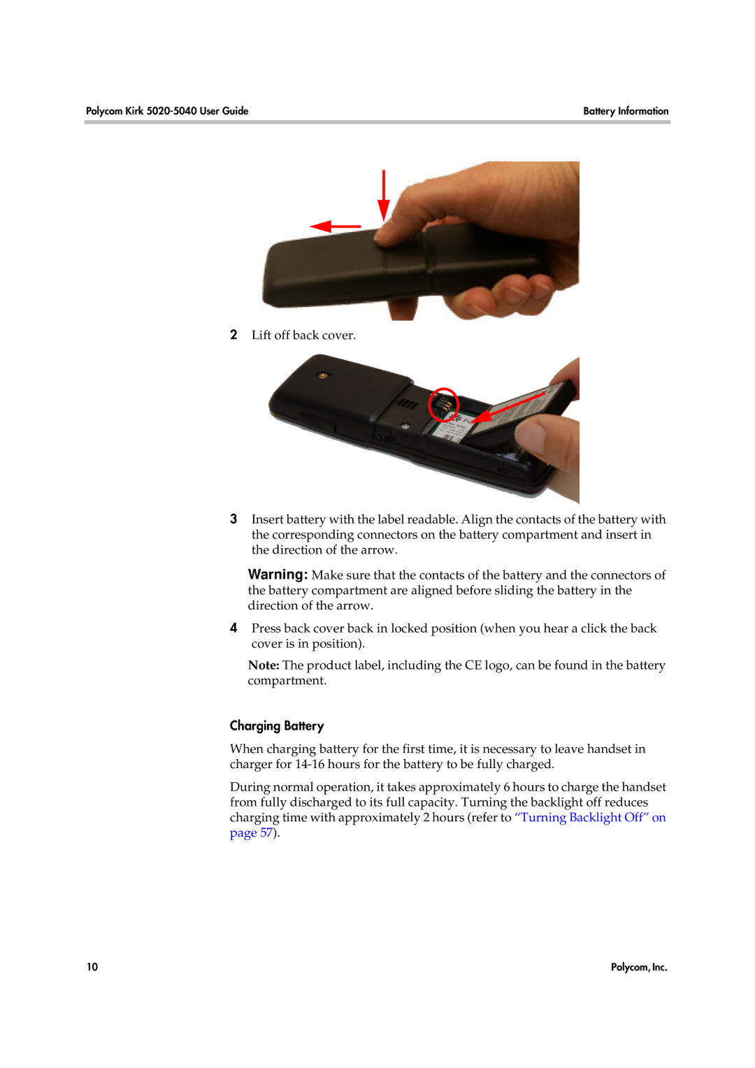 Polycom 14158600-HD manual Charging Battery 