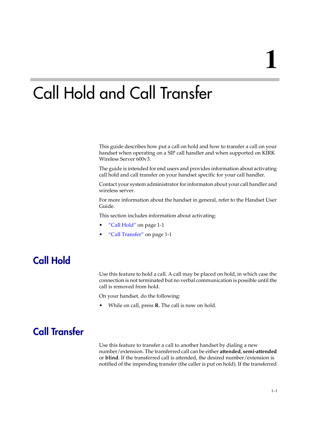 Polycom 1416 8711 manual Call Hold and Call Transfer 