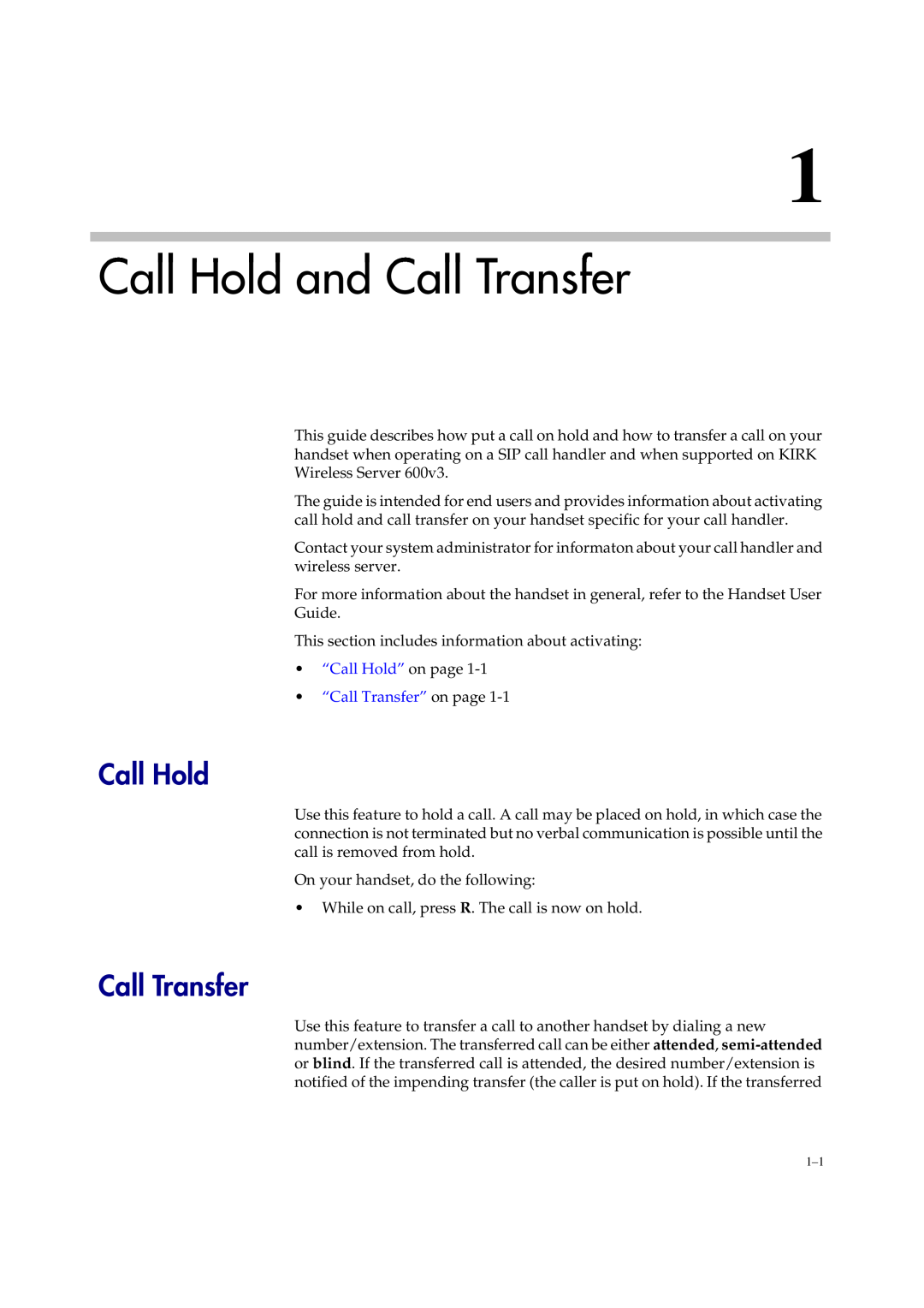 Polycom 1416 8711 manual Call Hold and Call Transfer, “Call Hold” on page “Call Transfer” on page 