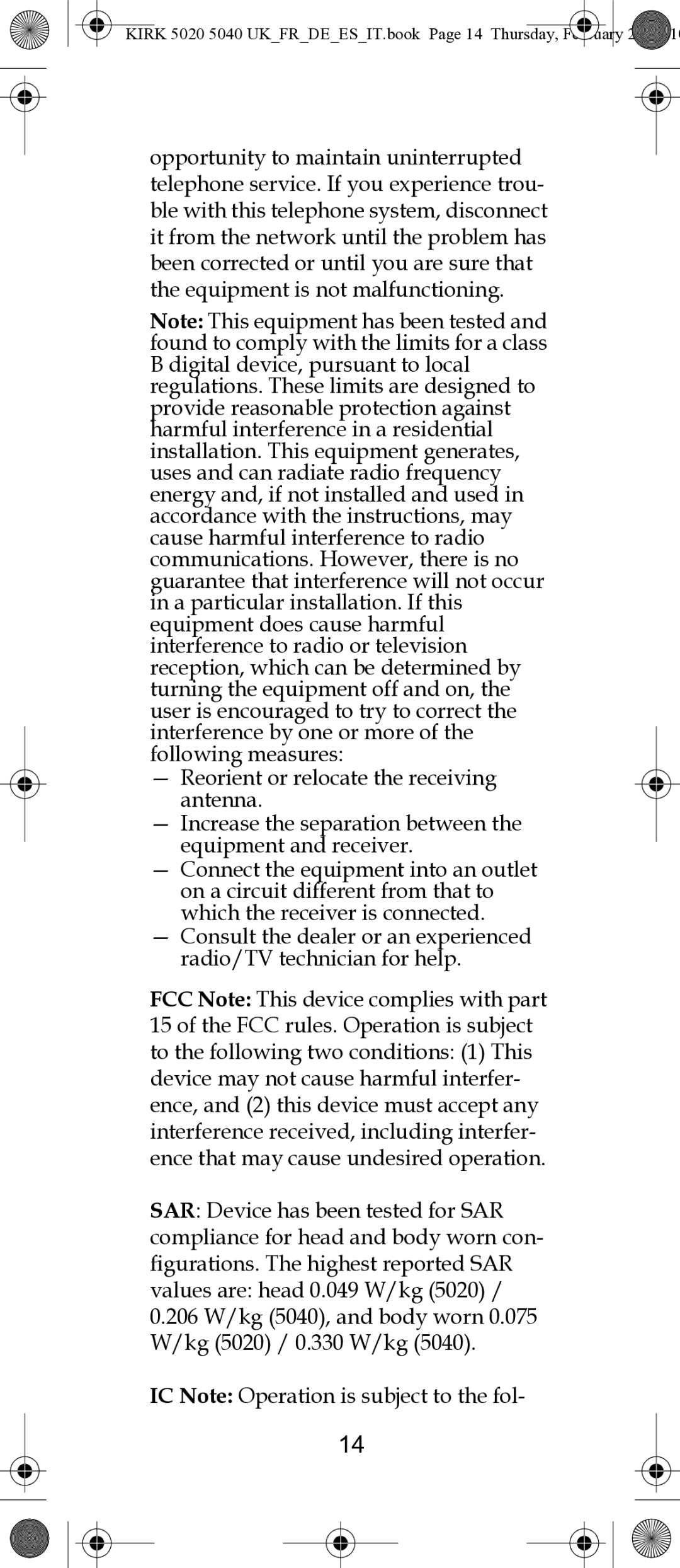 Polycom 14171914-HD manual Kirk 5020 5040 UKFRDEESIT.book Page 14 Thursday, February 