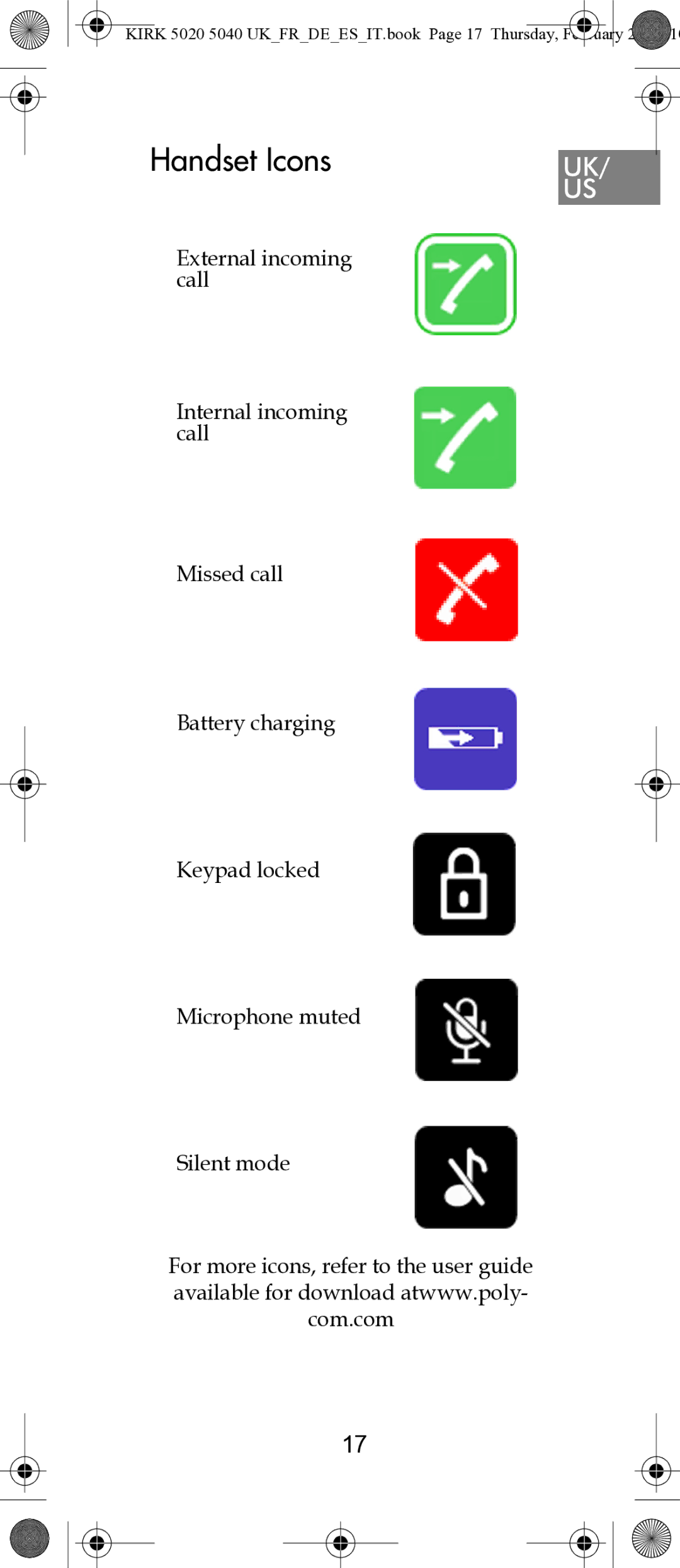 Polycom 14171914-HD manual Handset Icons 