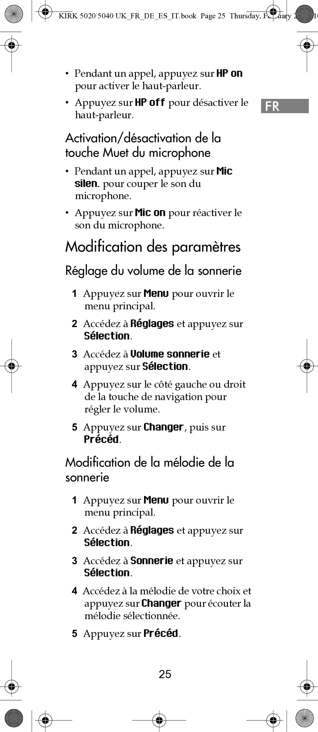 Polycom 14171914-HD manual Modification des paramètres, Activation/désactivation de la touche Muet du microphone 