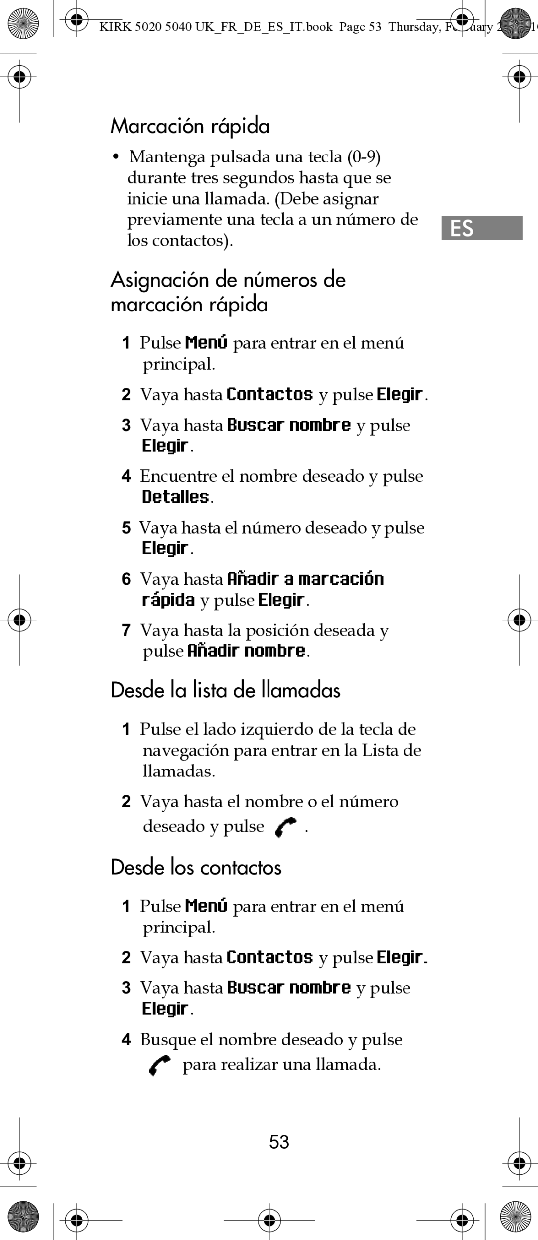 Polycom 14171914-HD manual Marcación rápida, Asignación de números de marcación rápida, Desde la lista de llamadas 