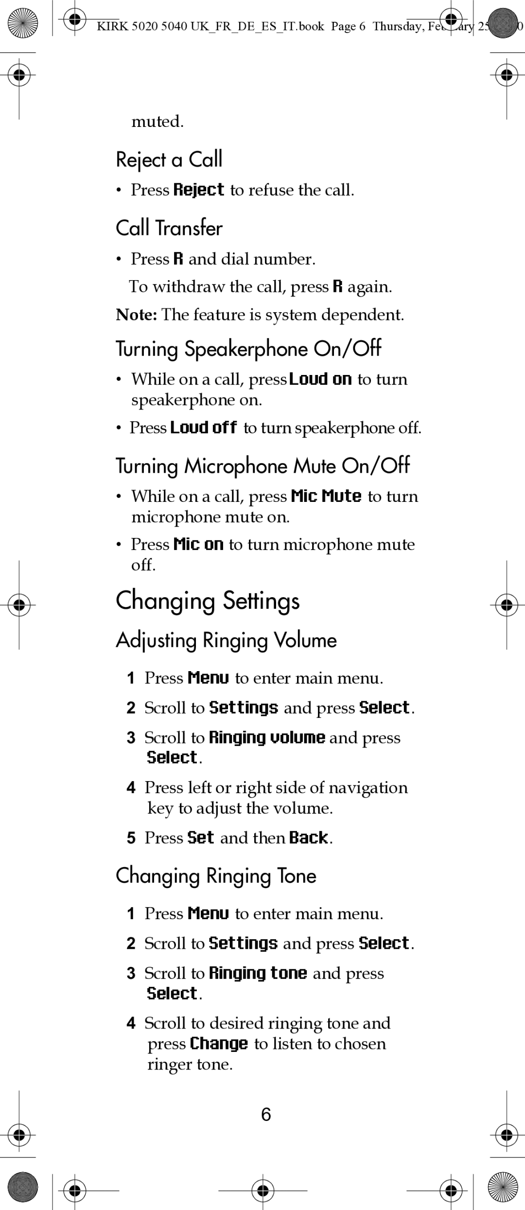 Polycom 14171914-HD manual Changing Settings 